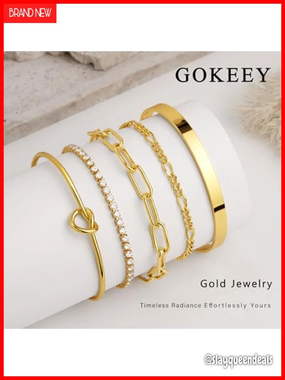 14K Gold Plated Sterling Silver Chunky Cuff Bracelet Set Stackable